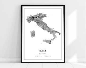 Italy country map print poster canvas | Italy Country road map print poster canvas
