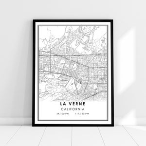 La Verne carte imprimer poster toile | Carte de Californie imprimer poster canvas | La Verne carte de la ville imprimer poster canvas