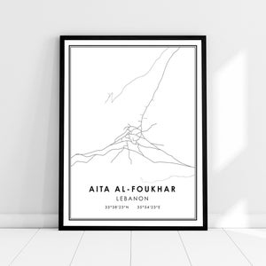 Aita al-Foukhar map print poster canvas | Lebanon map print poster canvas | Aita al-Foukhar city map print poster canvas