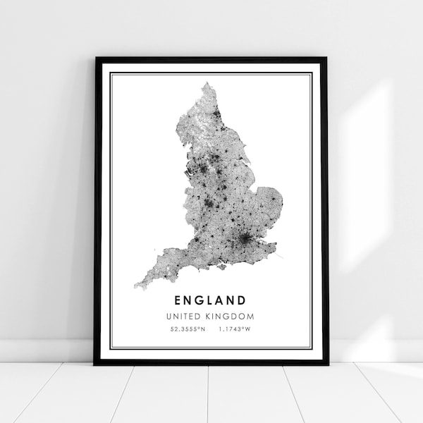 England country map print poster canvas | United Kingdom map print poster canvas | England map print poster canvas