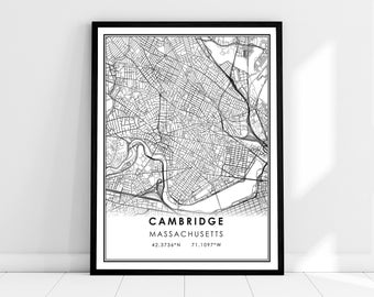 Cambridge map print poster canvas | Massachusetts map print poster canvas | Cambridge city map print poster canvas
