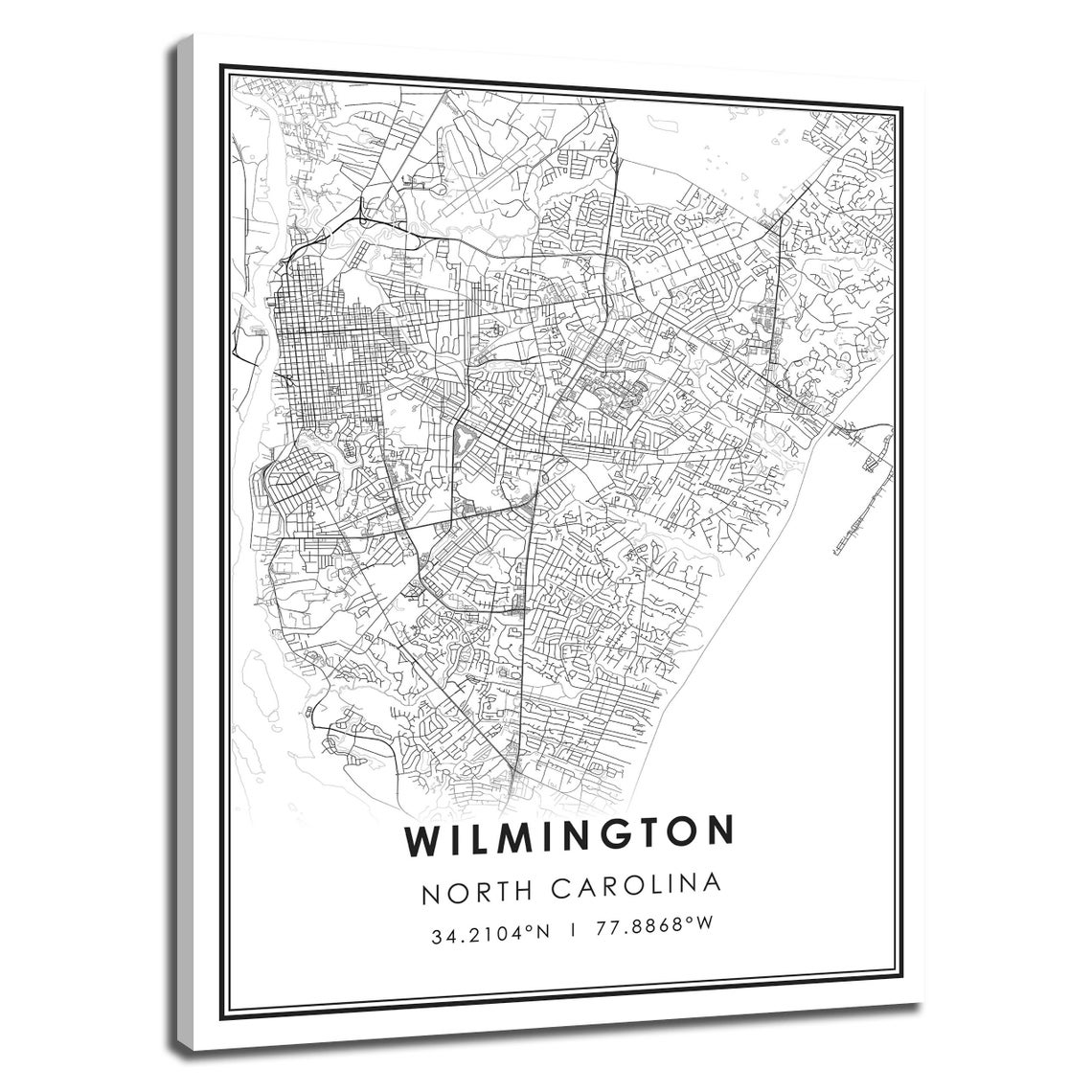 Wilmington North Carolina map print poster canvas Wilmington | Etsy