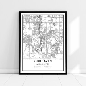 Southaven map print poster canvas | Mississippi map print poster canvas | Southaven  city map print poster canvas
