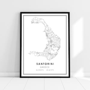 Santorini map print poster canvas | Greece map print poster canvas | Santorini city map print poster canvas