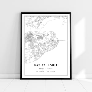 Bay St. Louis map print poster canvas | Mississippi map print poster canvas | Bay St. Louis city map print poster canvas