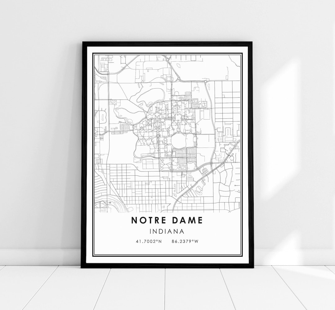 Notre Dame Indiana Map Print Poster Canvas Indiana Map Print Poster