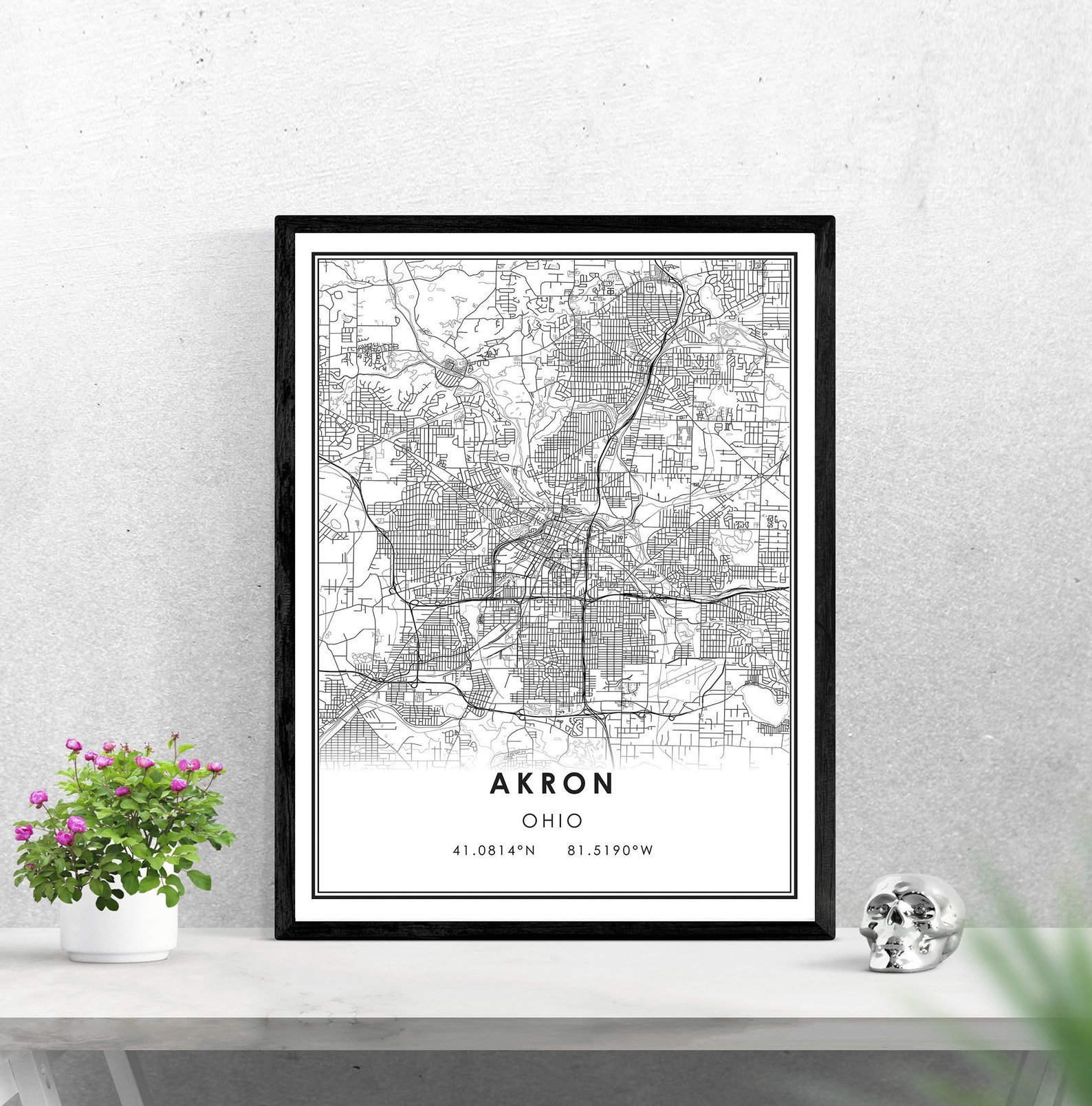 Akron Ohio map print poster canvas Akron Ohio city map print | Etsy