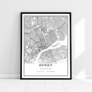 Detroit map print poster canvas | Michigan map print poster canvas | Detroit city map print poster canvas