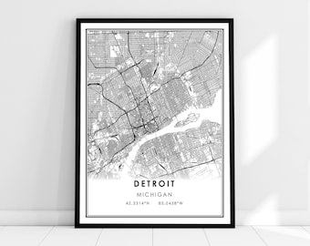 Detroit map print poster canvas | Michigan map print poster canvas | Detroit city map print poster canvas
