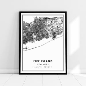 Carte de l’île Fire imprimer poster toile | Carte de l’île Fire imprimer poster toile | Carte de New York imprimer poster toile | Carte moderne de Fire Island