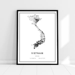 Carte du Vietnam imprimer poster canvas | Feuille de route du Vietnam imprimer une toile d’affiche