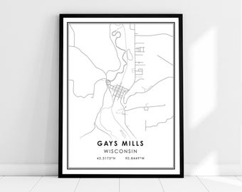 Gays Mills map print poster canvas | Wisconsin map print poster canvas | Gays Mills city map print poster canvas