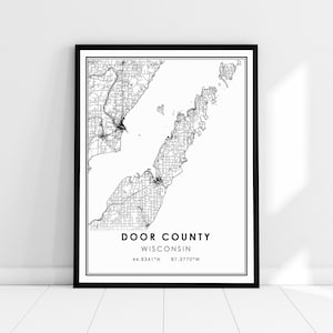 Door County Wisconsin carte imprimer poster toile | Carte du Wisconsin imprimer l’affiche | Carte de la ville du comté de Door imprimer une toile d’affiche