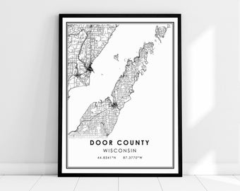 Door County Wisconsin map print poster canvas | Wisconsin map print poster canvas | Door County city map print poster canvas