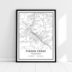 Pigeon Forge map print poster canvas | Tennessee map print poster canvas | Pigeon Forge city map print poster canvas