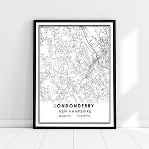 Londonderry map print poster canvas | New Hampshire map print poster canvas | Londonderry map print poster canvas