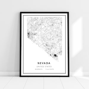 Carte du Nevada imprimer l’affiche | Nevada États-Unis feuille de route imprimer poster canvas