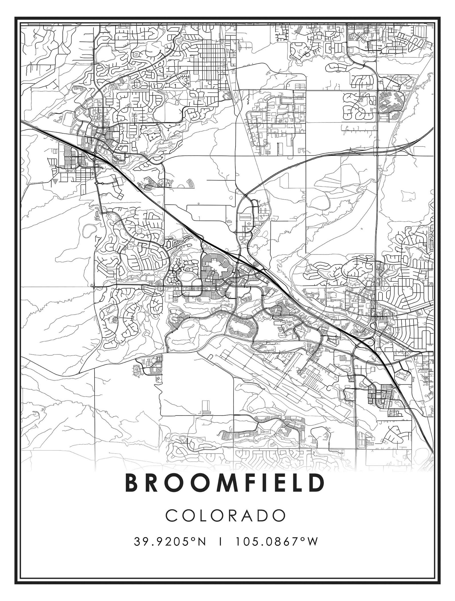Broomfield map print poster canvas Broomfield Colorado city Etsy