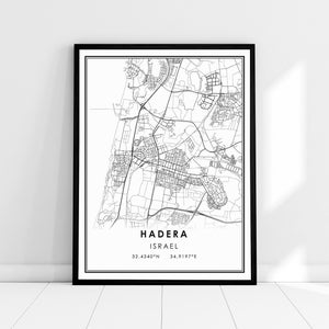 Hadera map print poster canvas | Israel map print poster canvas | Hadera city map print poster canvas