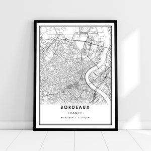 Carte de Bordeaux imprimer poster toile | Carte de france imprimer l’affiche toile | Plan de la ville de Bordeaux imprimer poster canvas
