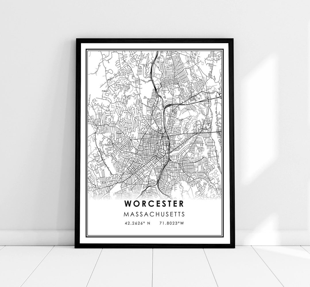 Worcester Map Print Poster Canvas | Massachusetts Map Print Poster Canvas | Worcester City Map ...