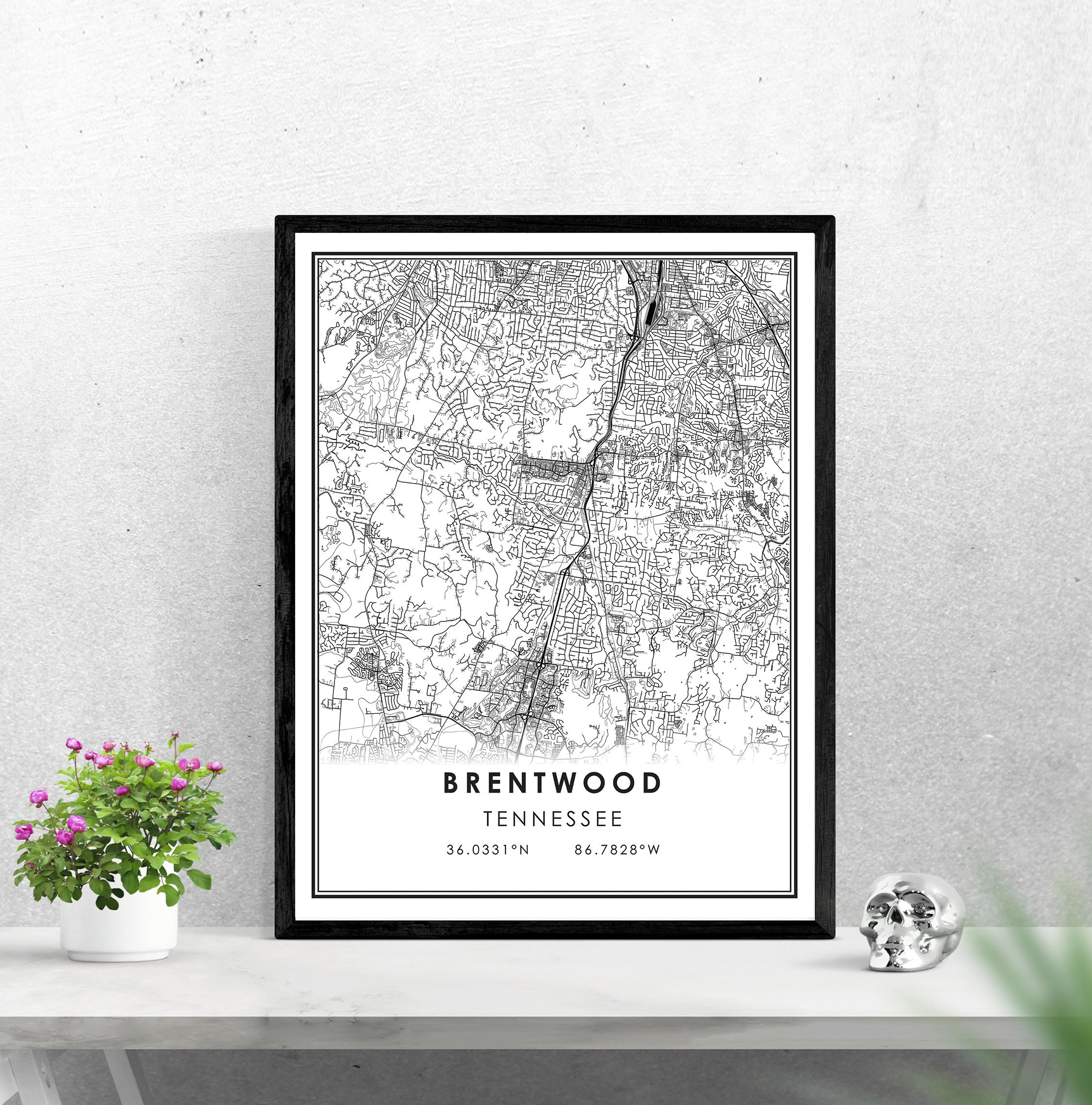 Brentwood map print poster canvas Brentwood Street map | Etsy