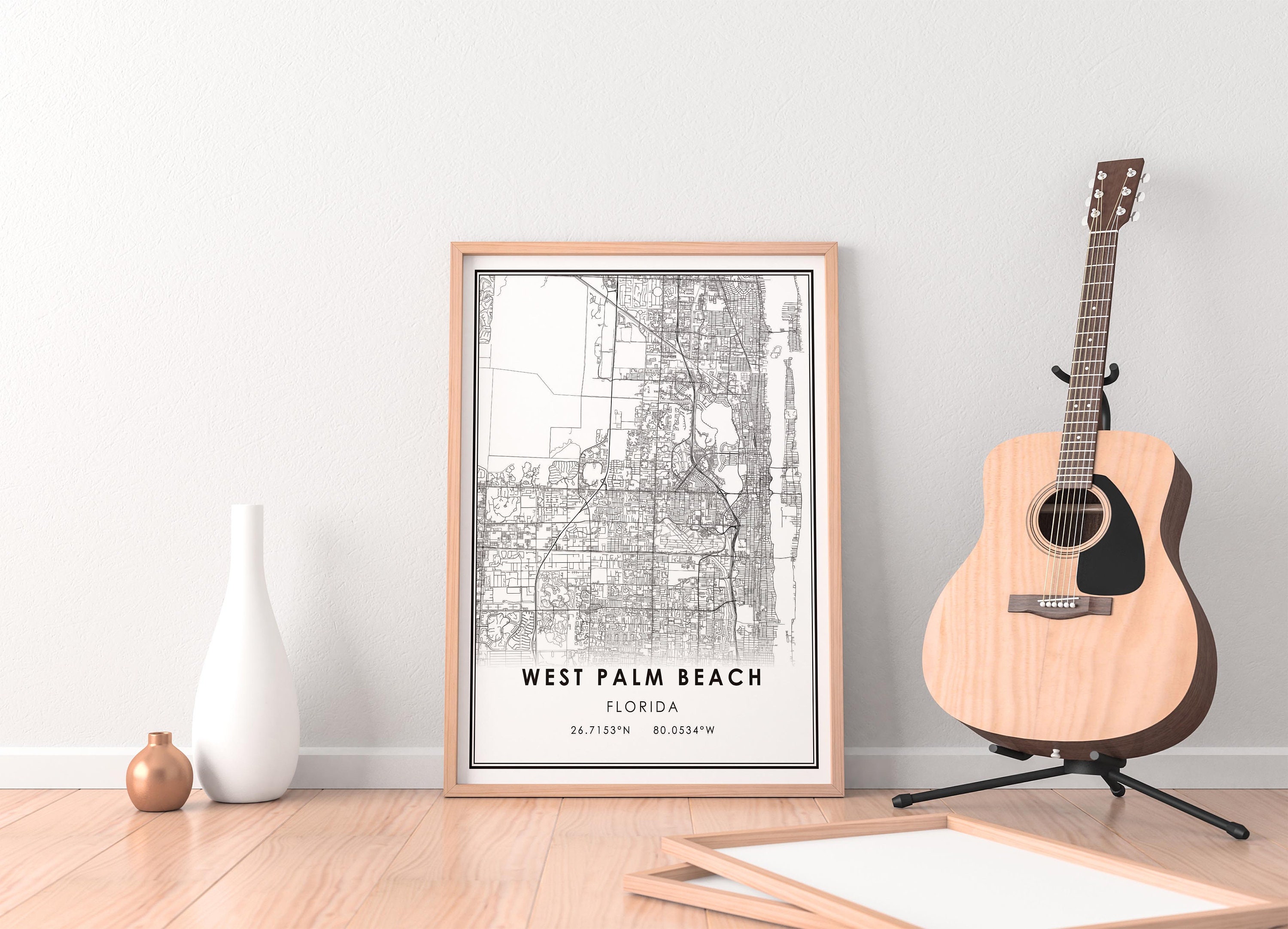 West Palm Beach Map Print Poster Canvas | Florida Map Print Poster ...
