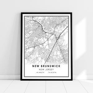 New Brunswick map print poster canvas | New Jersey map print poster canvas | New Brunswick city map print poster canvas