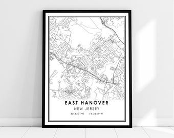 East Hanover map print poster canvas | New Jersey map print poster canvas | East Hanover city map print poster canvas