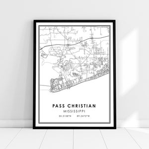 Pass Christian map print poster canvas | Mississippi map print poster canvas | Pass Christian city map print poster canvas