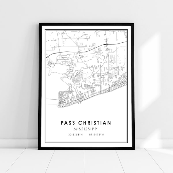 Pass Christian map print poster canvas | Mississippi map print poster canvas | Pass Christian city map print poster canvas