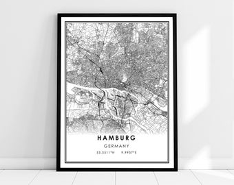 Hamburg map print poster canvas | Germany map print poster canvas | Hamburg city map print poster canvas