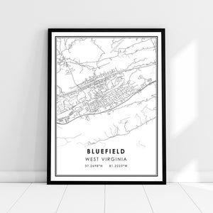 Bluefield map print poster canvas | Bluefield West Virginia map print poster canvas | Bluefield city map print poster canvas
