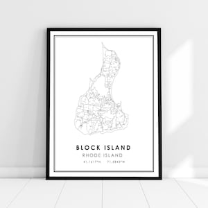 Carte de Block Island imprimer poster canvas | Carte du Rhode Island imprimer poster canvas | Plan de la ville de Block Island imprimer la toile de l’affiche