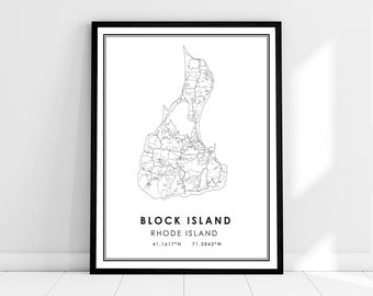 Block Island map print poster canvas | Rhode Island map print poster canvas | Block Island city map print poster canvas
