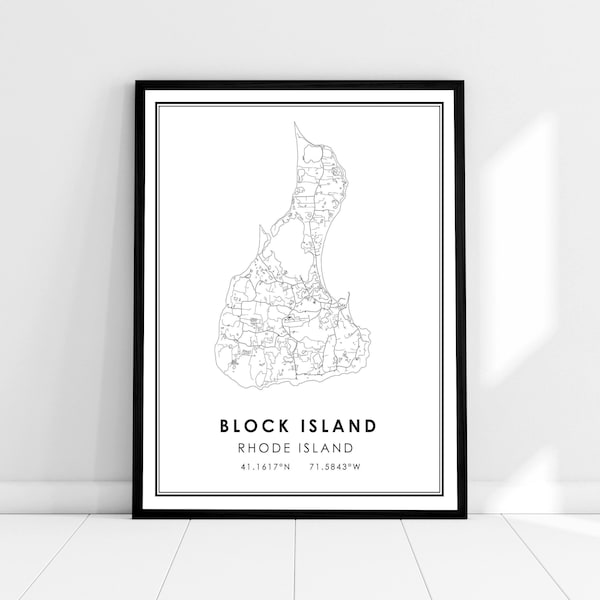 Block Island Karte Druck Poster Leinwand | Rhode Island Karte Druck Poster Leinwand | Block Island City Map Druck auf Leinwand