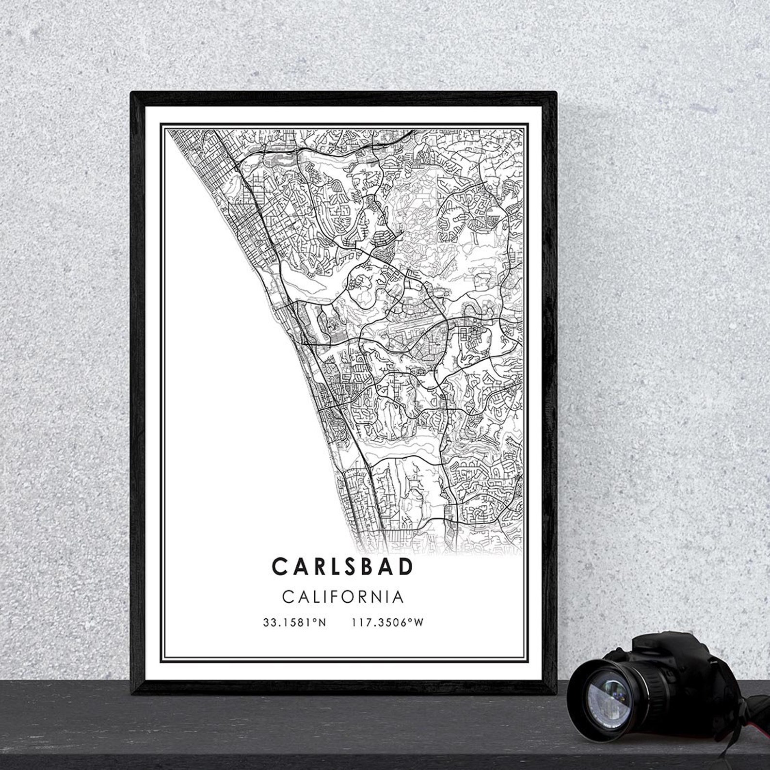 Carlsbad map print poster canvas Carlsbad California Street Etsy