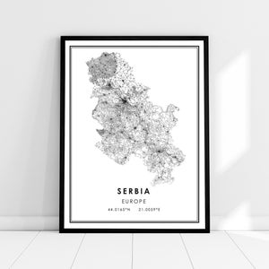 Carte du pays Serbie imprimer poster canvas | Serbie Feuille de route du pays imprimer poster canvas