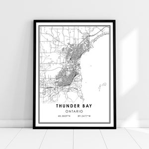 | d’affiche imprimée sur la carte de Thunder Bay Carte de l’Ontario imprimer la toile de l’affiche | Carte de la ville de Thunder Bay imprimer poster canvas