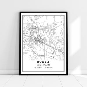 Howell map print poster canvas | Michigan map print poster canvas | Howell city map print poster canvas