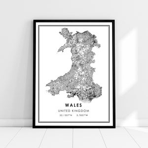 Carte du pays de Galles imprimer poster canvas | Carte du Royaume-Uni imprimer poster canvas | Carte du pays de Galles imprimer poster canvas