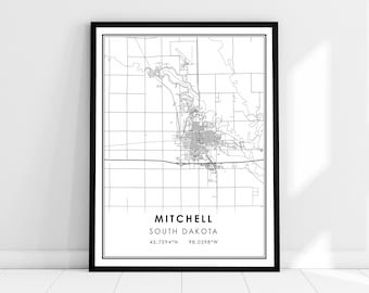 Mitchell map print poster canvas | South Dakota map print poster canvas | Mitchell city map print poster canvas