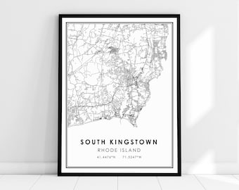 South Kingstown Rhode Island map print poster canvas | South Kingstown city map print poster canvas