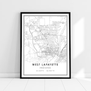 West Lafayette map print poster canvas |  Indiana map print poster canvas | West Lafayette city map print poster canvas