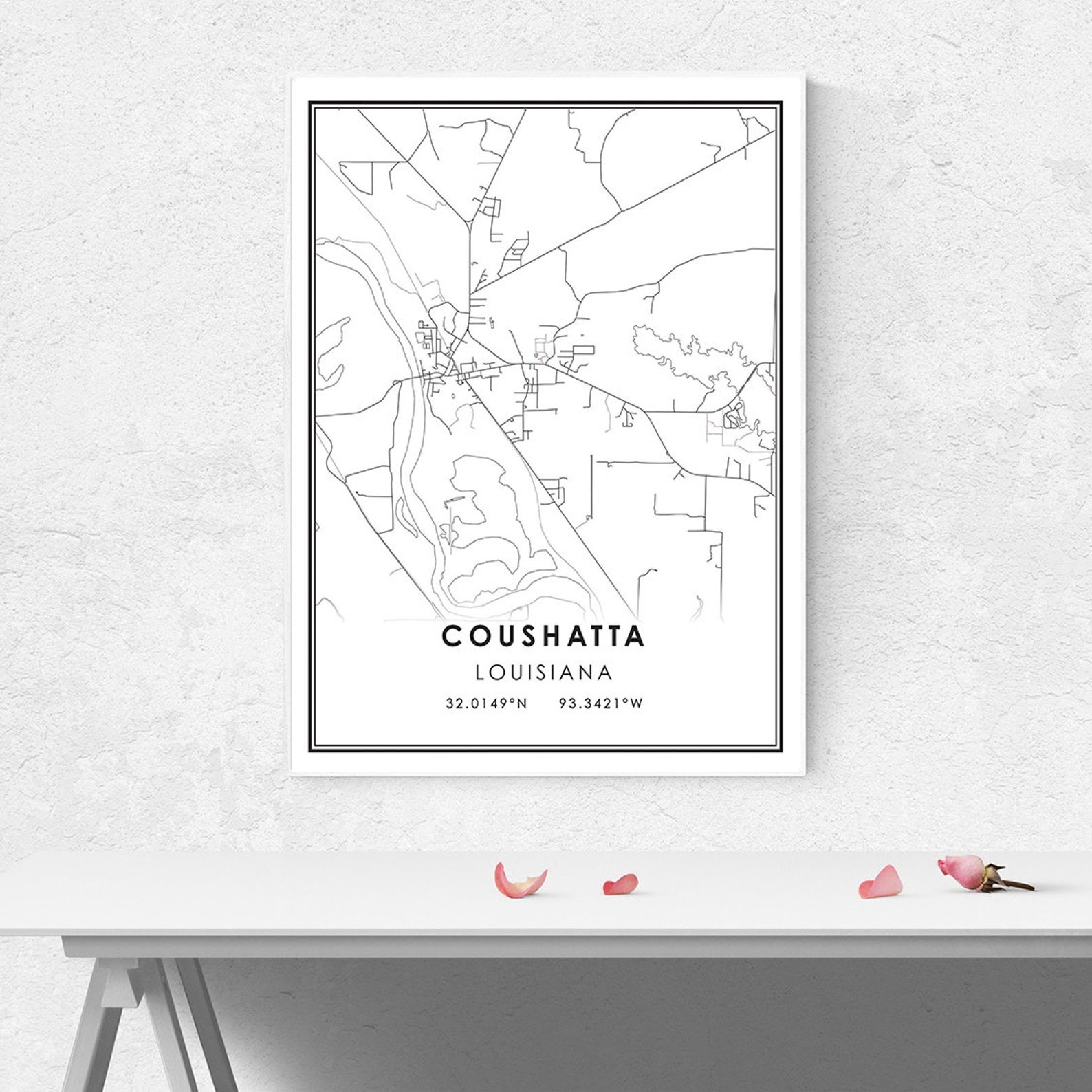 Coushatta map print poster canvas Louisiana map print poster Etsy