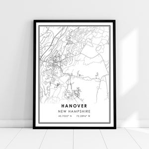 Hanover map print poster canvas | New Hampshire map print poster canvas | Hanover city map print poster canvas