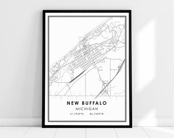 New Buffalo Michigan map print poster canvas | Michigan map print poster canvas | New Buffalo Michigan city map print poster canvas