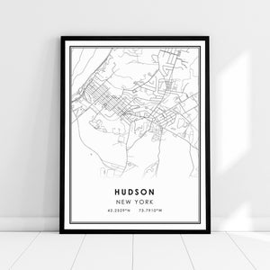Toile d'affiche d'impression de carte de Hudson New York | Toile d'affiche d'impression de carte de ville de Hudson
