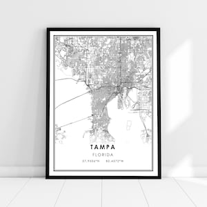 | d’affiche d’impression de carte de Tampa Carte de Floride imprimer poster canvas | Carte de la ville de Tampa imprimer poster canvas
