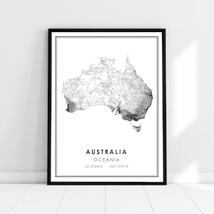 Carte de l’Australie imprimer l’affiche toile | Feuille de route du pays australie imprimer poster canvas